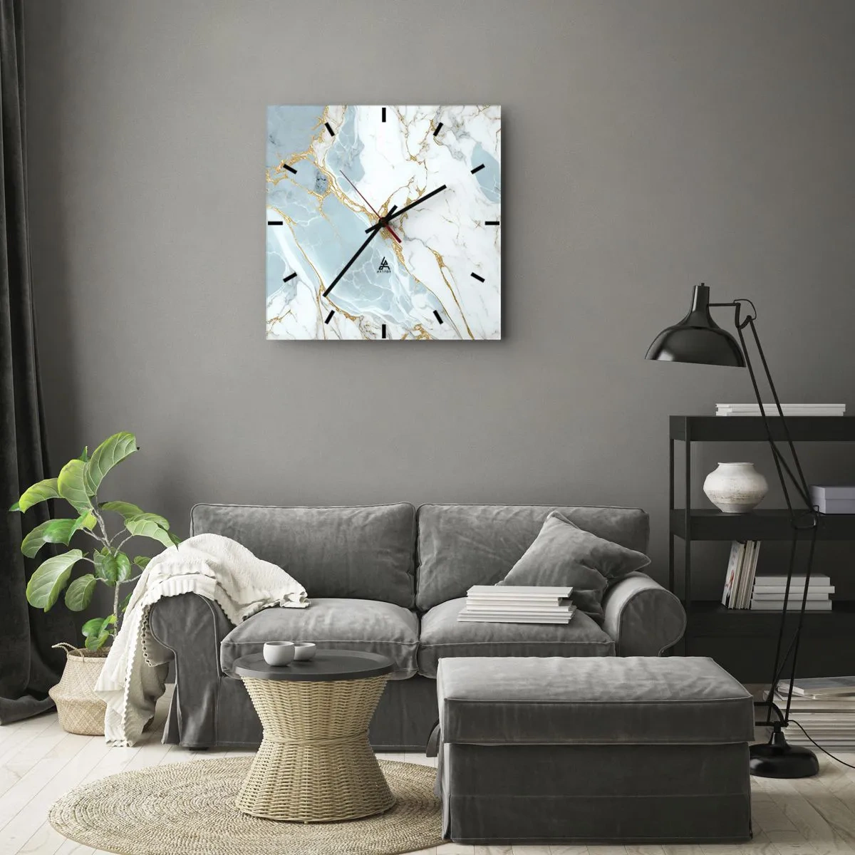 Wanduhr - Glasuhr - Blaue und weiße Marmormuster mit zusätzlichen goldenen Adern - 30x30cm - Reichtum des Steins - Moderne Wanddekoration für Wohnzimmer und Schlafzimmer ARTTOR