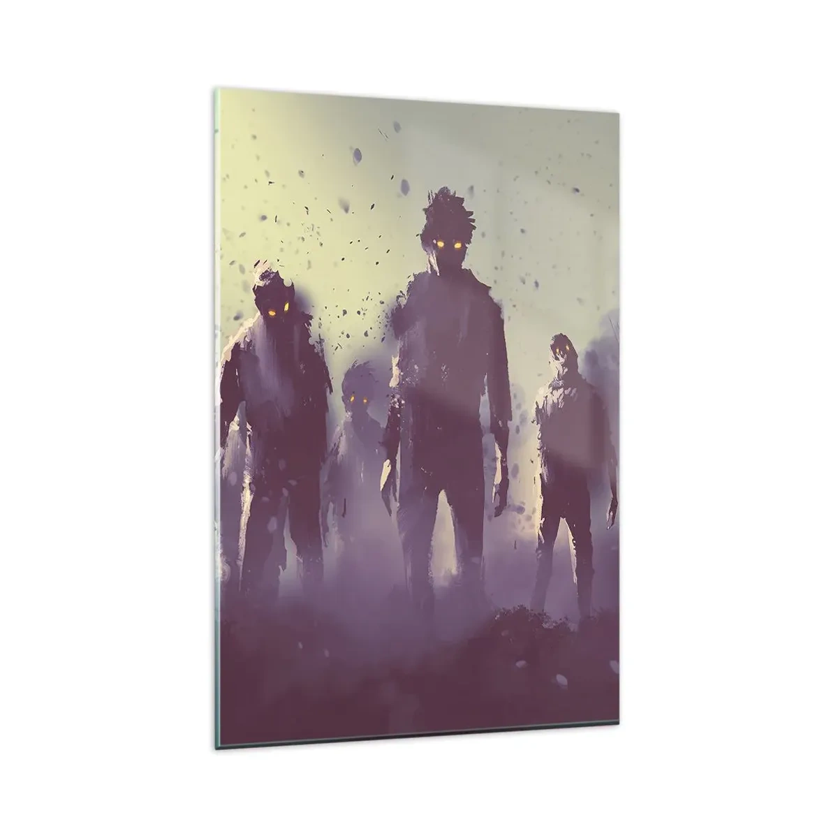 Glasbild - Bild auf glas - Dunkle Szene mit Silhouetten mit gelben Augen - 80x120cm - Vorsichtig sein! Sie kommen - Moderne Wanddekoration für Wohnzimmer und Schlafzimmer ARTTOR