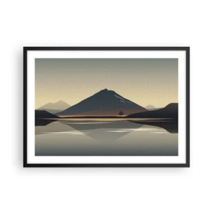 Poster in einem schwarzem Rahmen - Minimalistische Berglandschaft mit Spiegelung im Wasser - 70x50cm - Spiegelreflexion - Moderne Wanddekoration für Wohnzimmer und Schlafzimmer ARTTOR