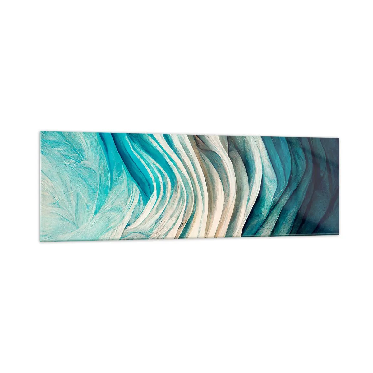 Glasbild - Bild auf glas - Dynamische Wellen in Blau- und Weißtönen - 160x50cm - Blaue Unersättlichkeit - Moderne Wanddekoration für Wohnzimmer und Schlafzimmer ARTTOR