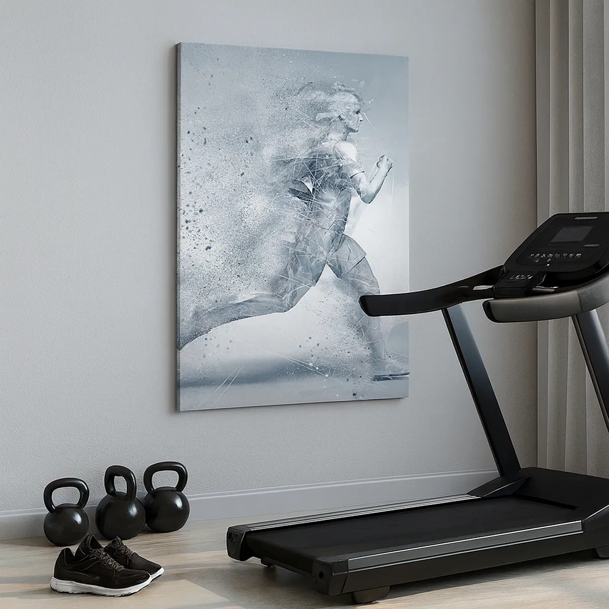 Bild auf Leinwand - Leinwandbild - Eine dynamische Figur, die in einem abstrakten Stil läuft - 50x70cm - Kristallklare Energie - Moderne Wanddekoration für Wohnzimmer und Schlafzimmer ARTTOR