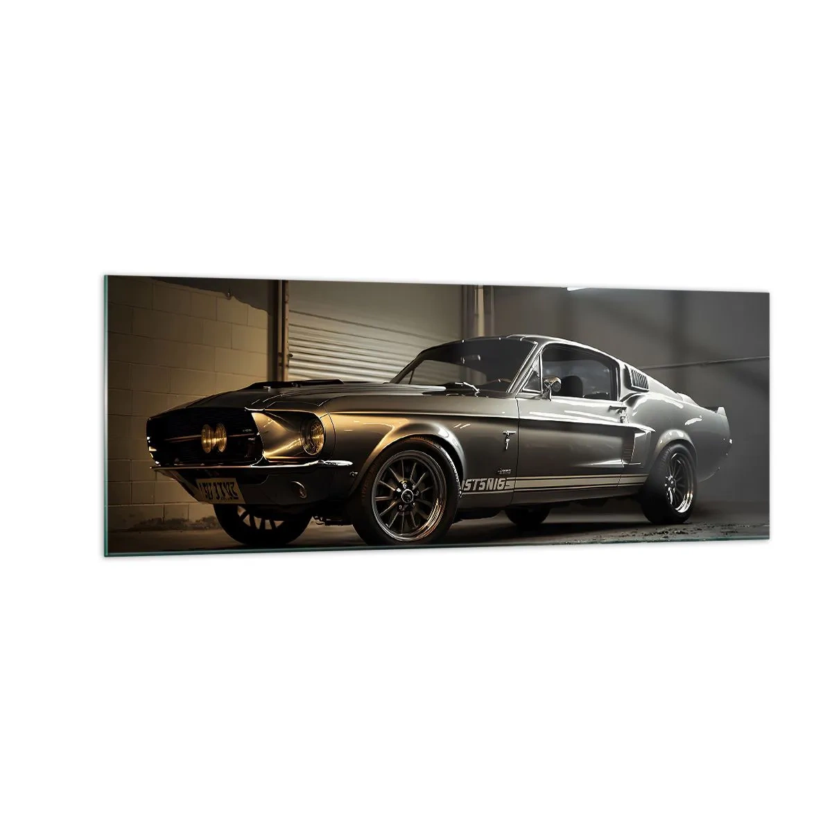 Glasbild - Bild auf glas - Oldtimer in Retro-Garage - 140x50cm - Zurück in die Vergangenheit - Moderne Wanddekoration für Wohnzimmer und Schlafzimmer ARTTOR