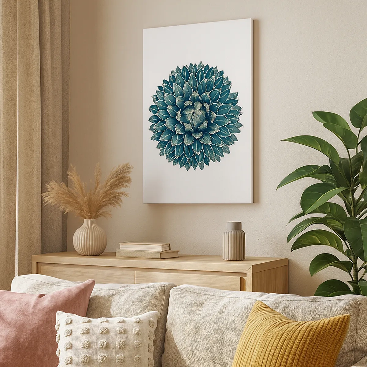 Bild auf Leinwand - Leinwandbild - Symmetrische Sukkulente auf weißem Hintergrund - 50x70cm - Stern der Wüste - Moderne Wanddekoration für Wohnzimmer und Schlafzimmer ARTTOR