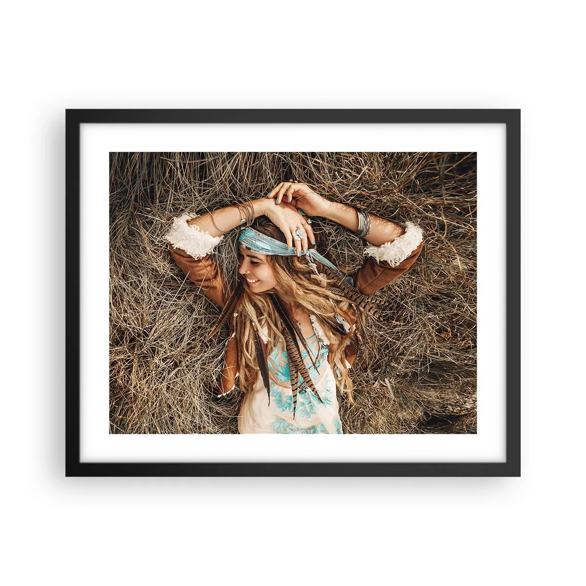 Poster in einem schwarzem Rahmen - Auf dem Weg in den Sommer der Liebe - 50x40 cm
