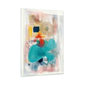 Glasbild - Bild auf glas - Eine farbenfrohe Abstraktion mit Spritzern in Türkis, Rot und Beige. - 50x70cm - Buntes Spiel - Moderne Wanddekoration für Wohnzimmer und Schlafzimmer ARTTOR