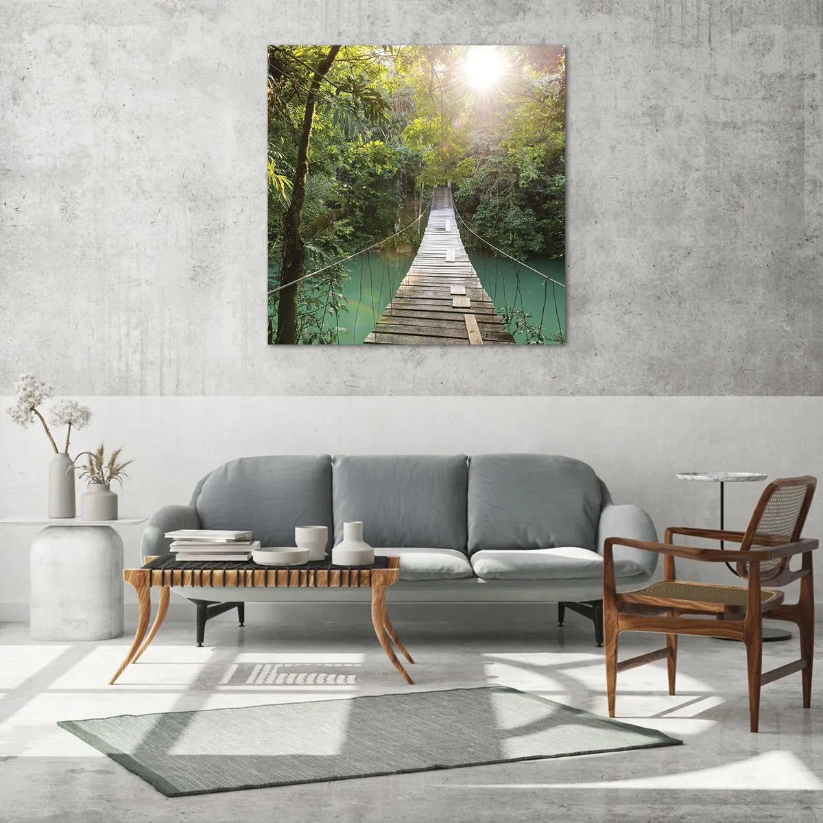 Glasbild - Bild auf glas - Über das azurblaue Wasser zum azurblauen Wald - 60x60 cm