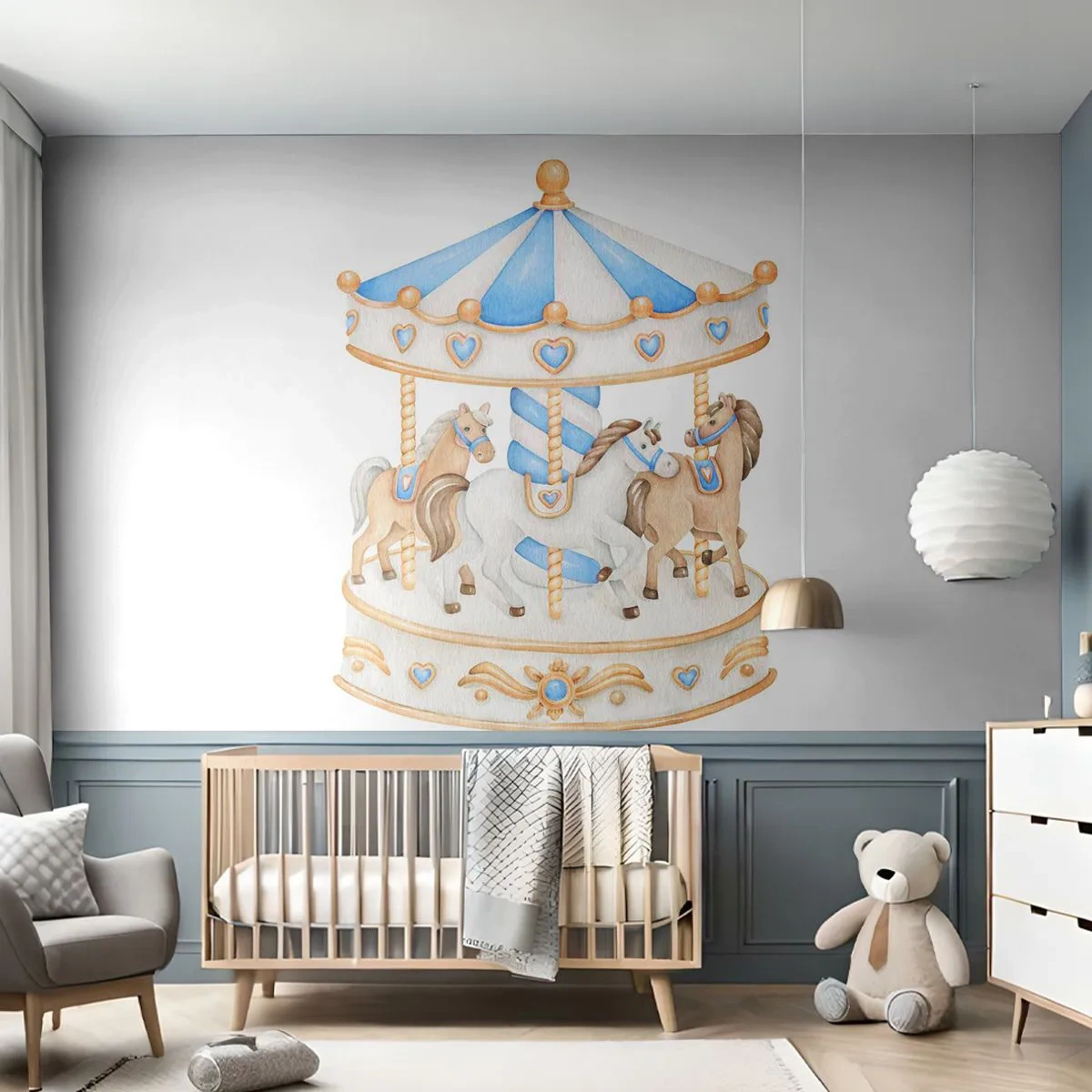 Fototapete Standard Eco - Süße Kindheit - Pferde, Karussell, Kinder - 150x105 cm