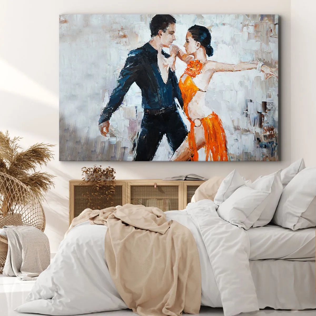 Bild auf Leinwand - Leinwandbild - Ein dynamisches Paar, das im lateinamerikanischen Stil tanzt. - 70x50cm - Schmutziges Tanzen - Moderne Wanddekoration für Wohnzimmer und Schlafzimmer ARTTOR