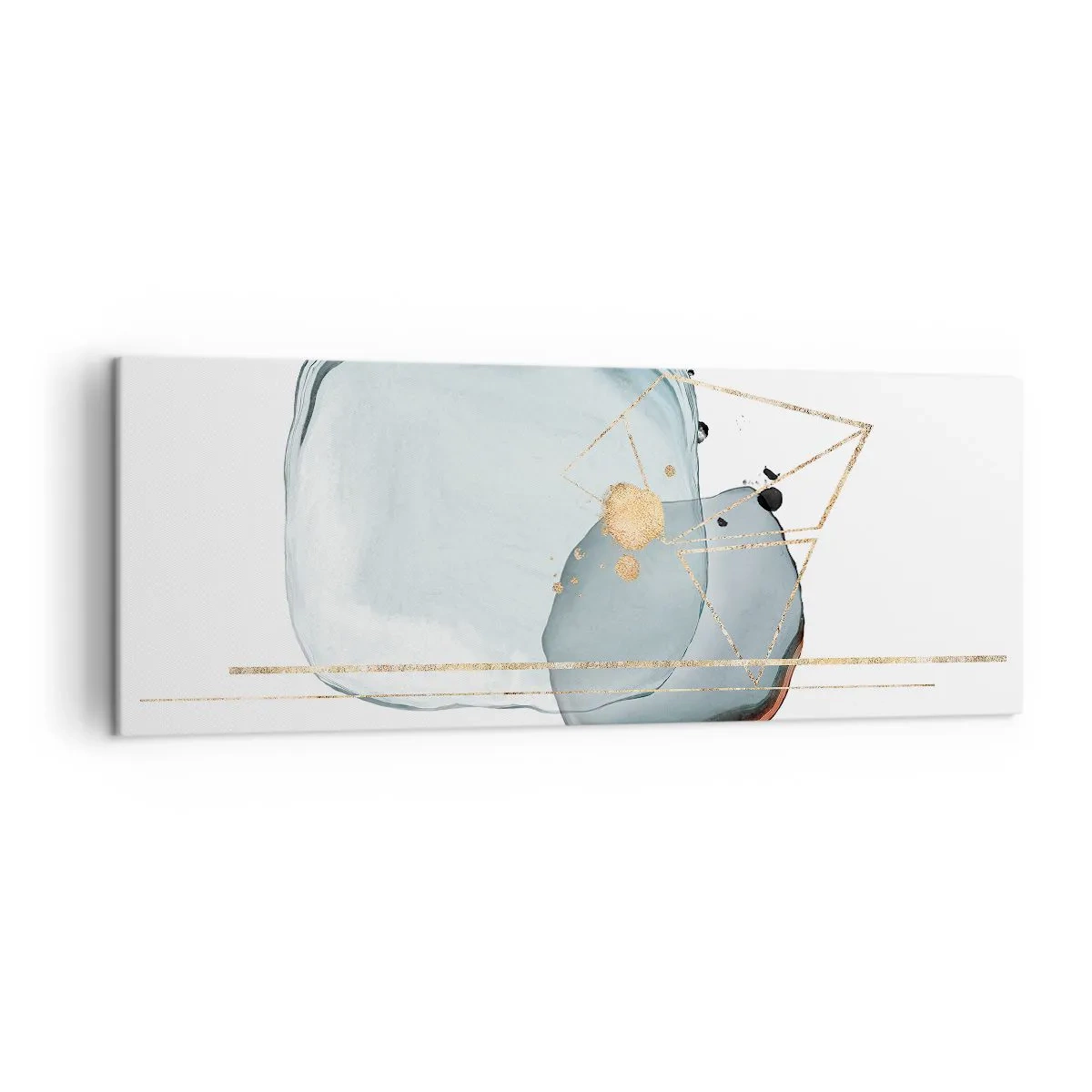Bild auf Leinwand - Leinwandbild - Abstrakte Formen in Blau- und Goldtönen auf weißem Hintergrund - 140x50cm - Eine Studie über Tropfen - Moderne Wanddekoration für Wohnzimmer und Schlafzimmer ARTTOR