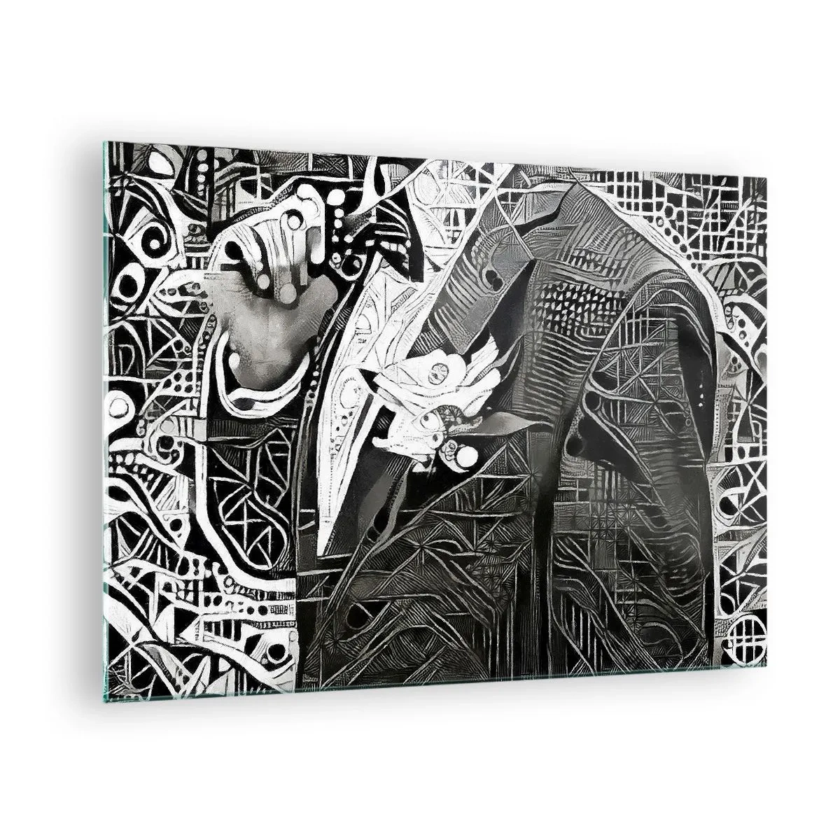 Glasbild - Bild auf glas - Schwarz-Weiß-Abstraktion mit geometrischen Mustern - 70x50cm - Nur ein scheinbar grauer Mann - Moderne Wanddekoration für Wohnzimmer und Schlafzimmer ARTTOR