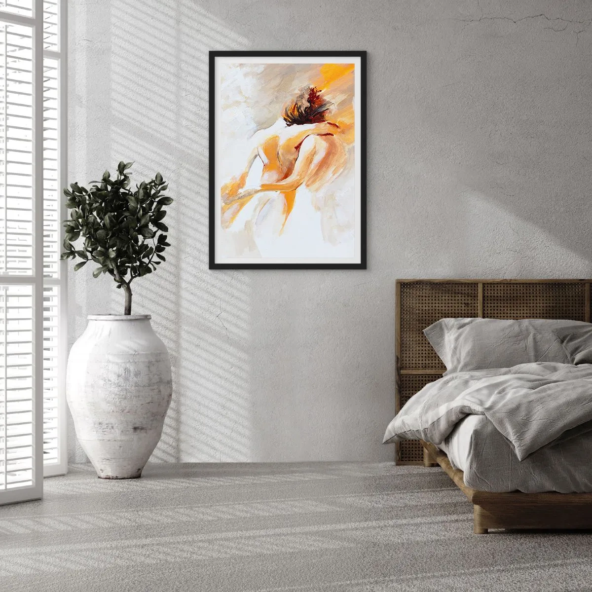 Poster in einem schwarzem Rahmen - Abstraktes Paar in warmen Farben auf hellem Hintergrund - 50x70cm - Am Himmel der Nähe - Moderne Wanddekoration für Wohnzimmer und Schlafzimmer ARTTOR