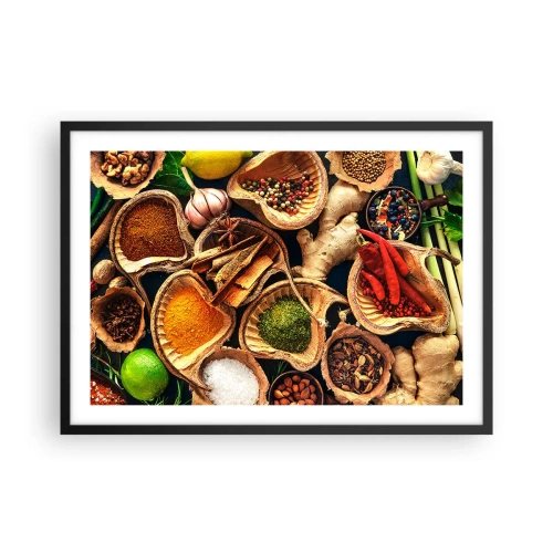 Poster in einem schwarzem Rahmen - Schalen mit Gewürzen in verschiedenen Farben - 70x50cm - Nimm was du willst - Moderne Wanddekoration für Wohnzimmer und Schlafzimmer ARTTOR