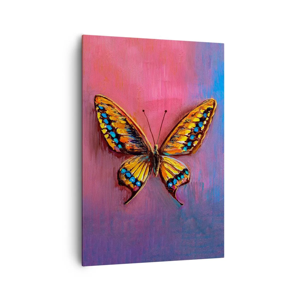 Bild auf Leinwand - Leinwandbild - Bunter Schmetterling auf abstraktem Hintergrund - 70x100cm - Ein Juwel der Natur - Moderne Wanddekoration für Wohnzimmer und Schlafzimmer ARTTOR