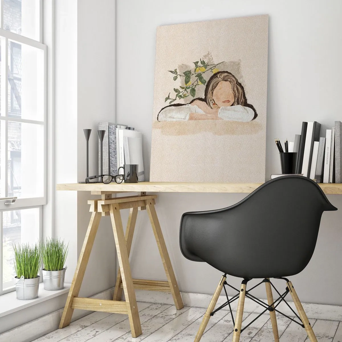 Glasbild - Bild auf glas - Die Figur einer Frau vor dem Hintergrund eines Zitronenbaums - 80x120cm - Südländische Schönheit - Moderne Wanddekoration für Wohnzimmer und Schlafzimmer ARTTOR