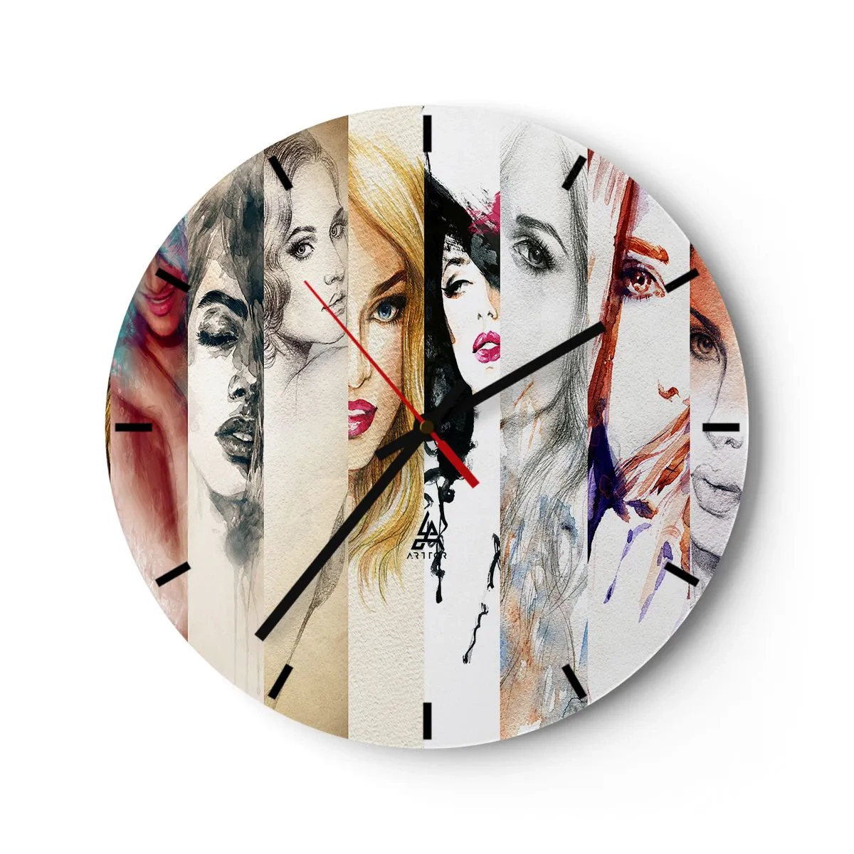 Wanduhr - Glasuhr - Frauenporträts in verschiedenen künstlerischen Stilen - 30x30cm - Und es ist immer DU - Moderne Wanddekoration für Wohnzimmer, Küche und Schlafzimmer ARTTOR