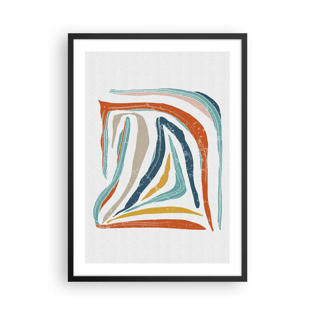 Poster in einem schwarzem Rahmen - Bunte Abstraktion mit organischen Linien - 50x70cm - Abstraktion mit einem freundlichen Lächeln - Moderne Wanddekoration für Wohnzimmer und Schlafzimmer ARTTOR