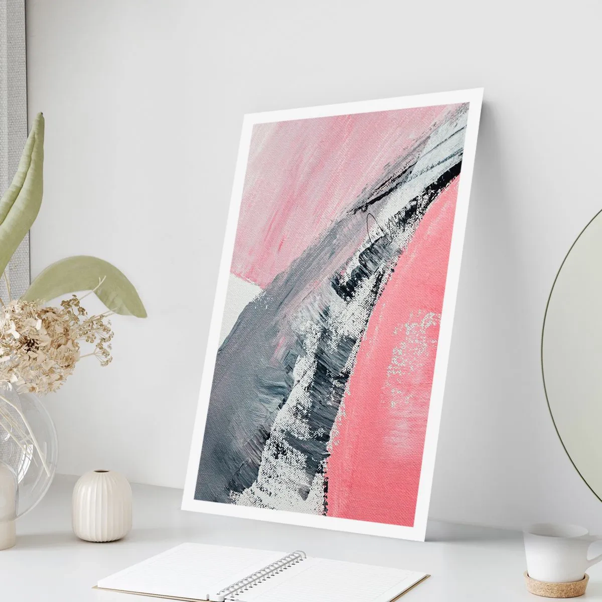 Poster - Eine abstrakte Komposition in Rosa- und Grautönen. - 50x70cm - Passende Komposition - Moderne Wanddekoration für Wohnzimmer und Schlafzimmer ARTTOR