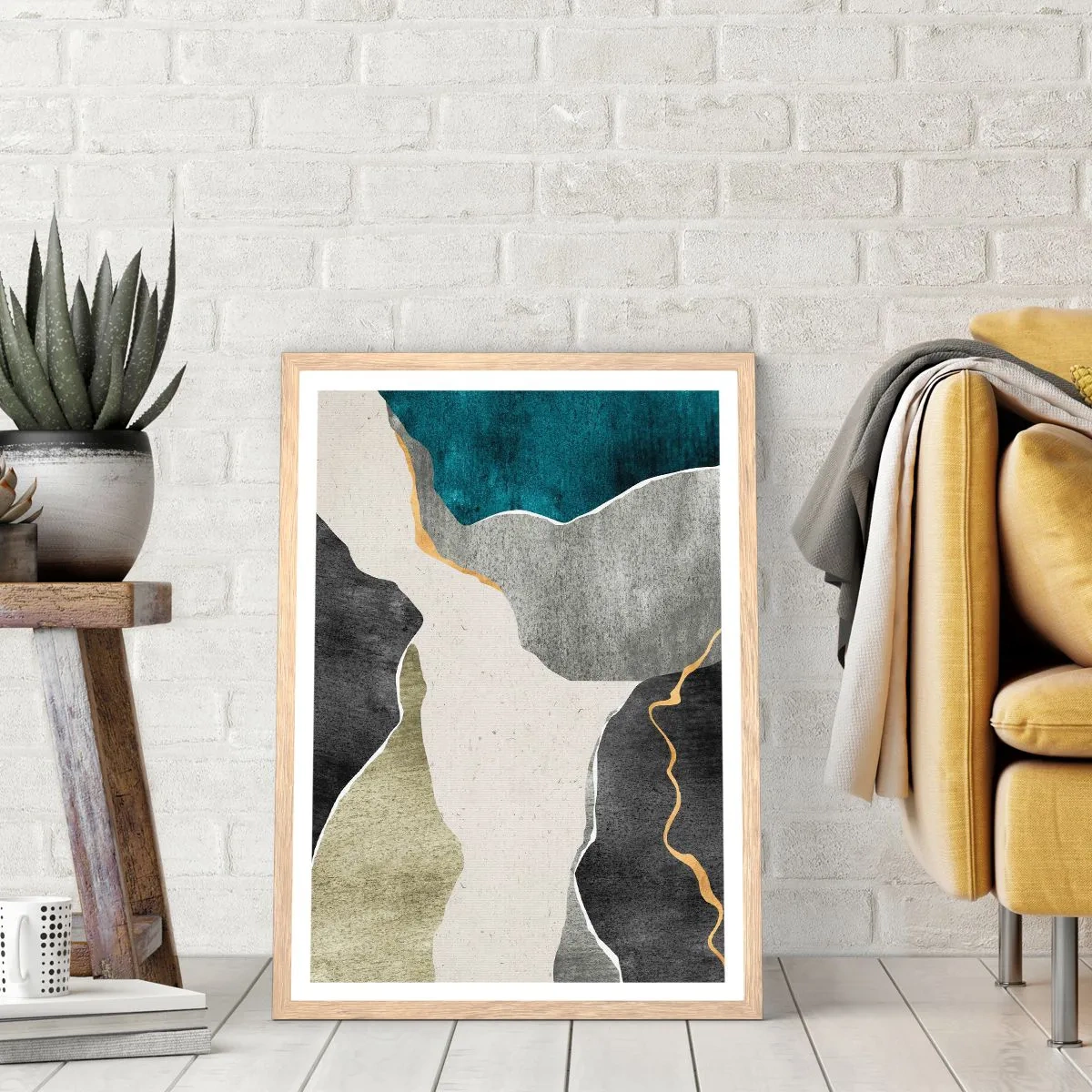 Poster in einem Rahmen aus heller Eiche - Mosaikkomposition mit Goldfaden - 50x70 cm