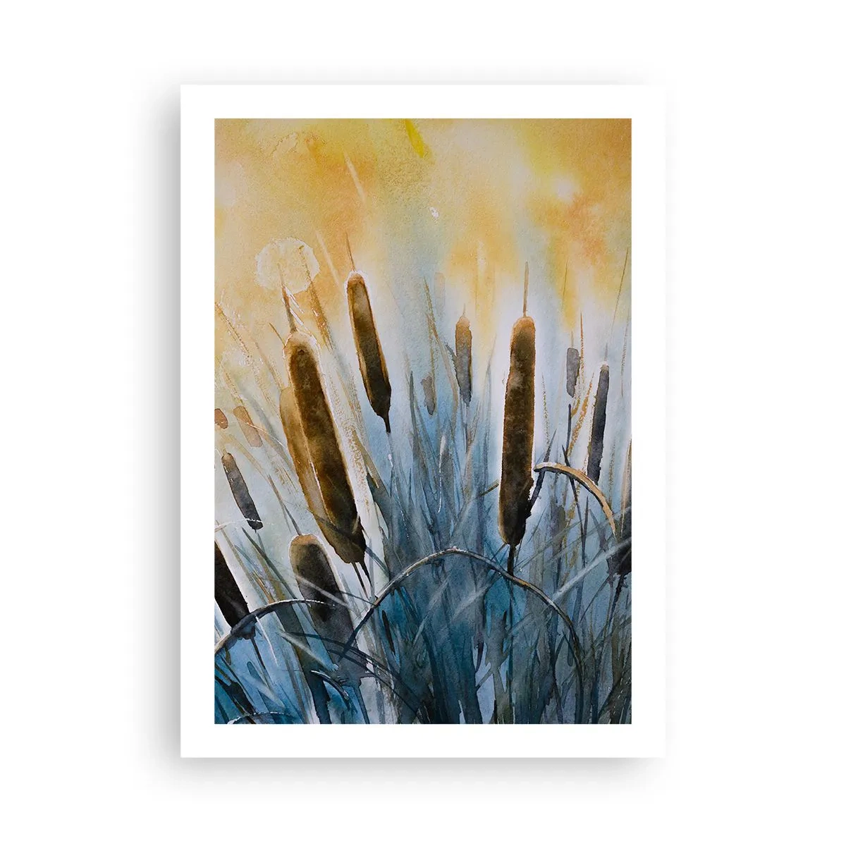 Poster - Eine malerische Komposition aus Schilf in warmem Licht - 50x70cm - Die Kälte des Wassers, die Hitze der Sonne - Moderne Wanddekoration für Wohnzimmer und Schlafzimmer ARTTOR