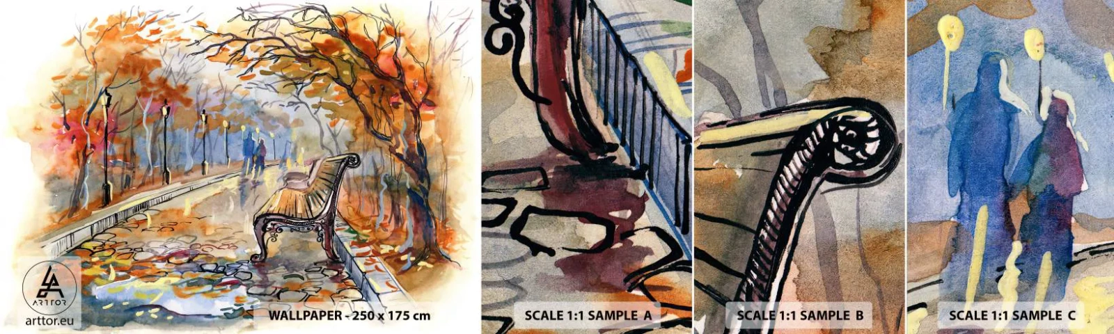 Fototapetenmuster Standard Eco - Gemeinsam im Herbst wandern - Landschaft, Park, Herbst - 100x30 cm