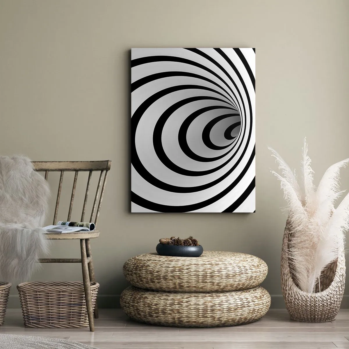 Bild auf Leinwand - Leinwandbild - Eine schwarz-weiße Spirale mit hypnotischer Wirkung - 70x100cm - Sie können dem auch nicht widerstehen? - Moderne Wanddekoration für Wohnzimmer und Schlafzimmer ARTTOR