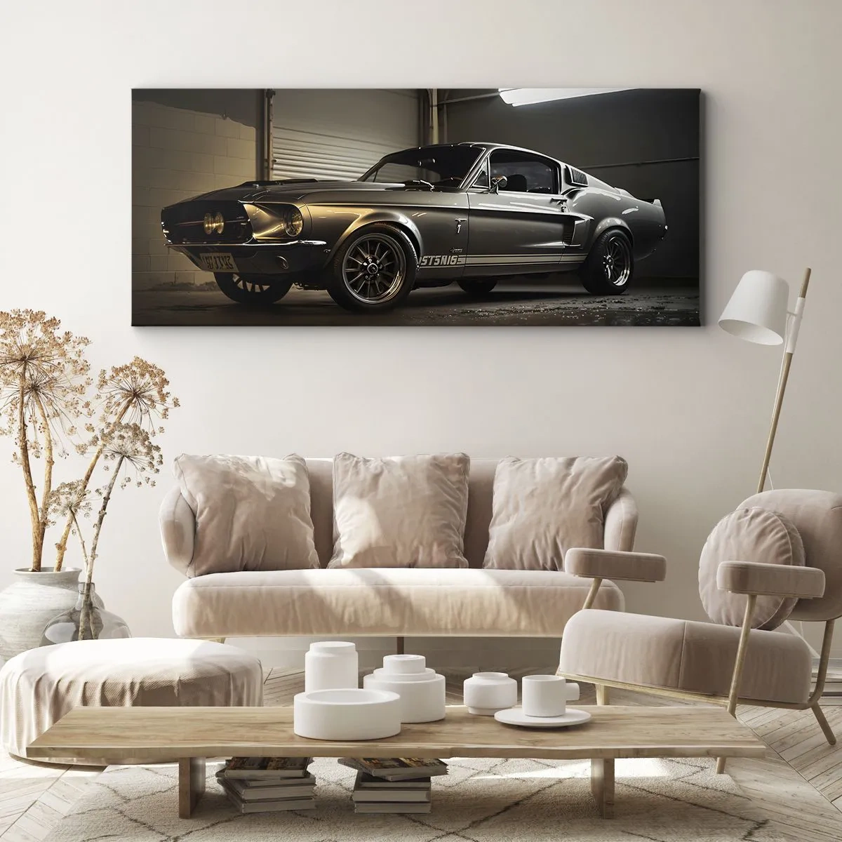 Bild auf Leinwand - Leinwandbild - Oldtimer in Retro-Garage - 140x50cm - Zurück in die Vergangenheit - Moderne Wanddekoration für Wohnzimmer und Schlafzimmer ARTTOR