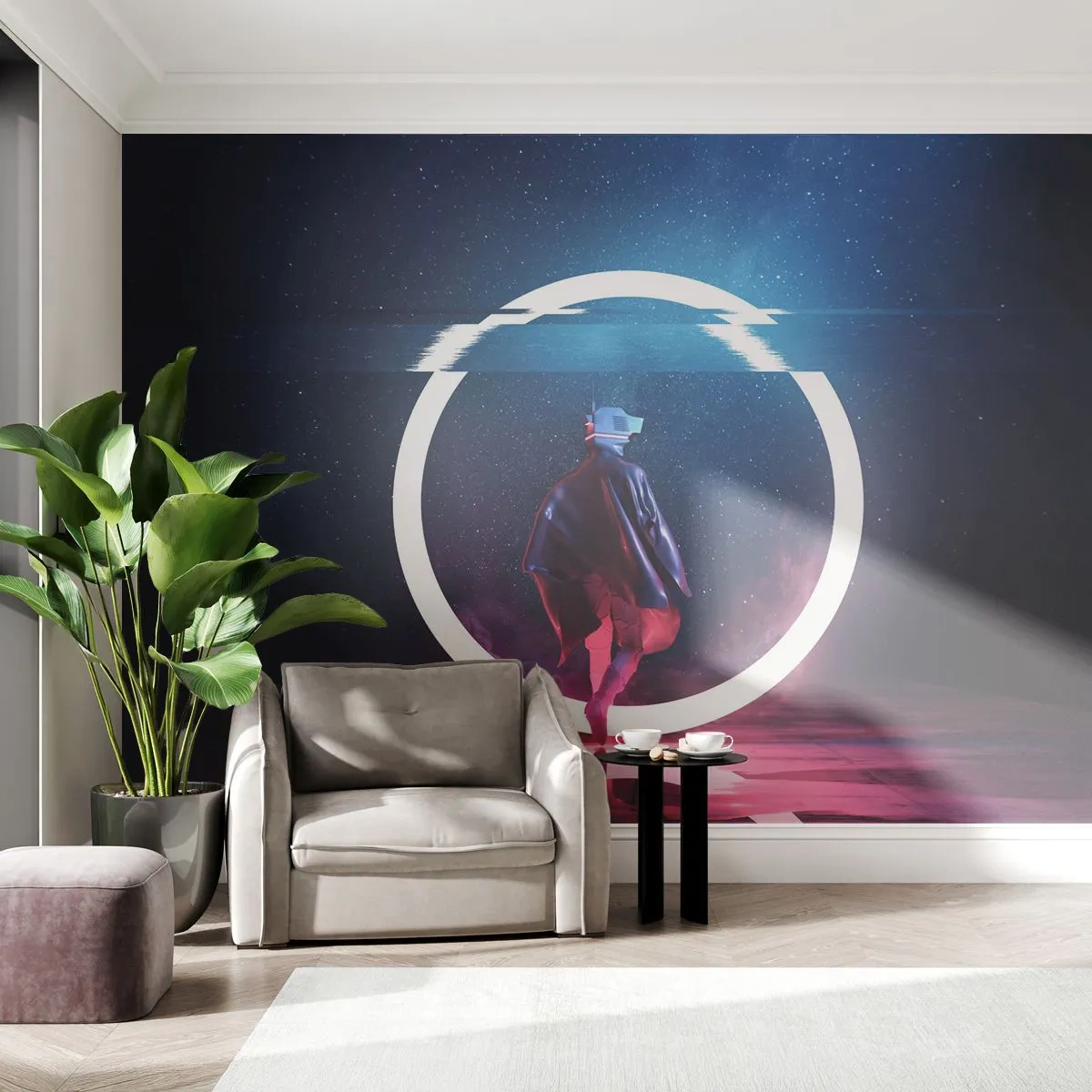 Selbstklebende Fototapete Deluxe Sticker - Zwischen den Welten - Futuristisch, Astronaut, Kosmos - 350x256 cm