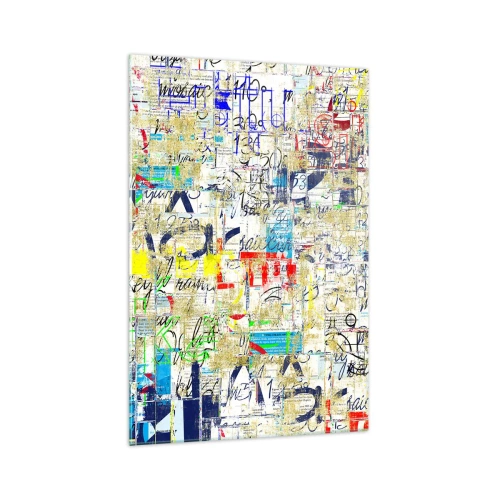 Glasbild - Bild auf glas - Abstrakte Graffiti mit bunten Inschriften und Mustern - 70x100cm - Es freut einfach die Augen - Moderne Wanddekoration für Wohnzimmer und Schlafzimmer ARTTOR