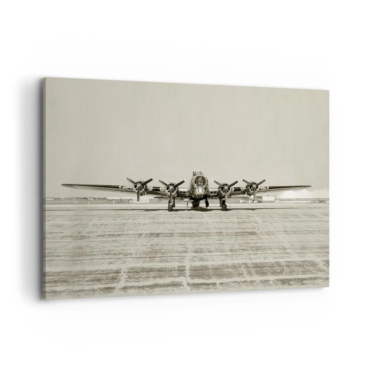 Bild auf Leinwand - Leinwandbild - Historisches Flugzeug auf dem Flughafen in Sepia - 100x70cm - Wie immer bereit - Moderne Wanddekoration für Wohnzimmer und Schlafzimmer ARTTOR