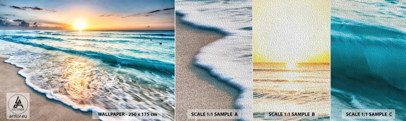 Fototapeten Muster Premium Sand - Ein Blick lohnt sich - Landschaft, Strand, Sonnenuntergang - 100x30 cm