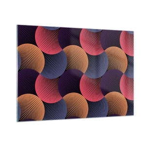 Glasbild - Bild auf glas - Bunte konzentrische Kreise bilden ein geometrisches Muster - 100x70cm - Im kreisenden Rhythmus - Moderne Wanddekoration für Wohnzimmer und Schlafzimmer ARTTOR