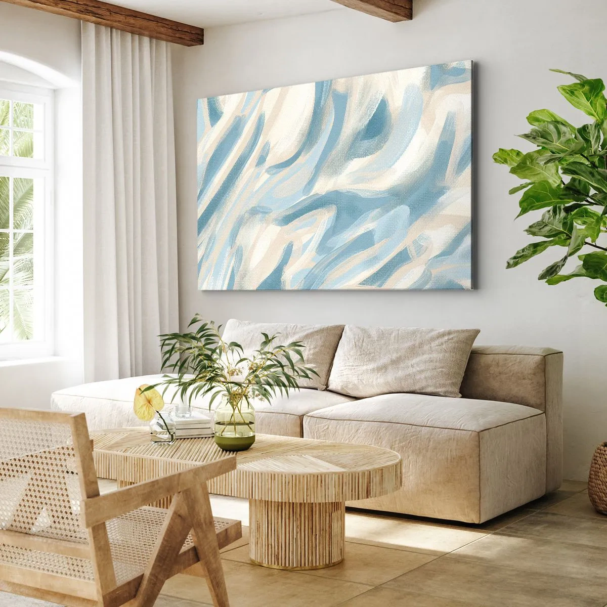 Bild auf Leinwand - Leinwandbild - Abstrakte blaue Streifen auf hellem Hintergrund - 120x80cm - Frühlingsbrisen - Moderne Wanddekoration für Wohnzimmer und Schlafzimmer ARTTOR