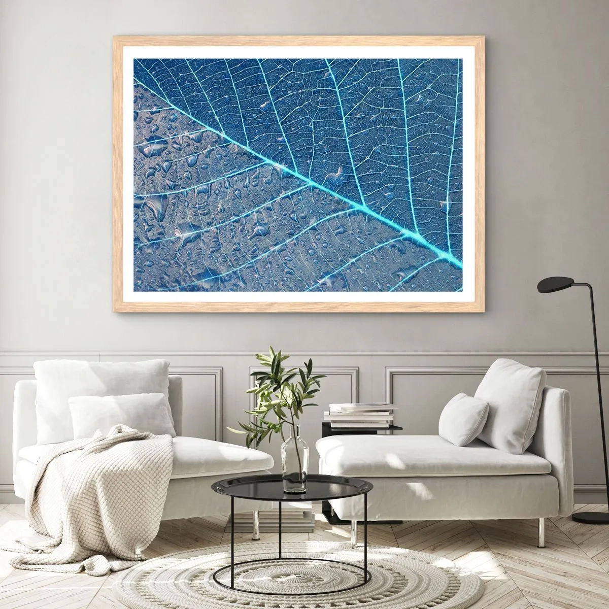 Poster in einem Rahmen aus heller Eiche - Leben in Blau - 40x30 cm