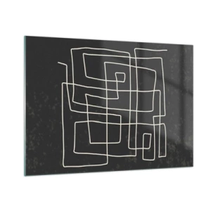 Glasbild - Bild auf glas - Geometrische Abstraktion mit weißen Linien auf schwarzem Hintergrund - 100x70cm - Nicht so einfach - Moderne Wanddekoration für Wohnzimmer und Schlafzimmer ARTTOR