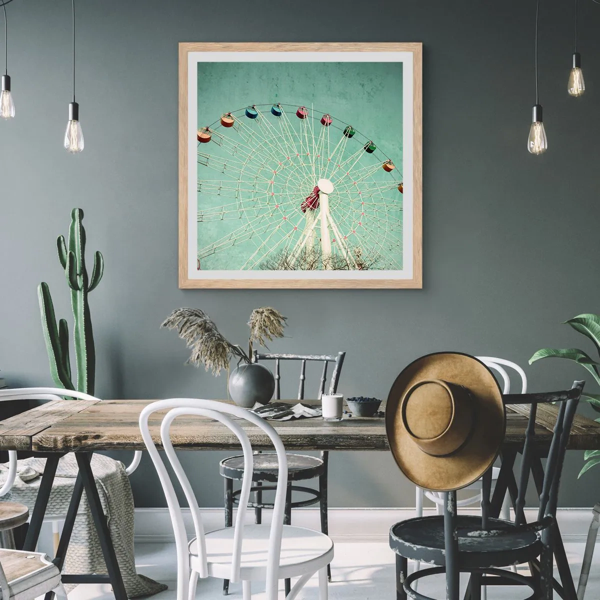 Poster in einem Rahmen aus heller Eiche - Wir laden zum Spiel ein - 50x50 cm