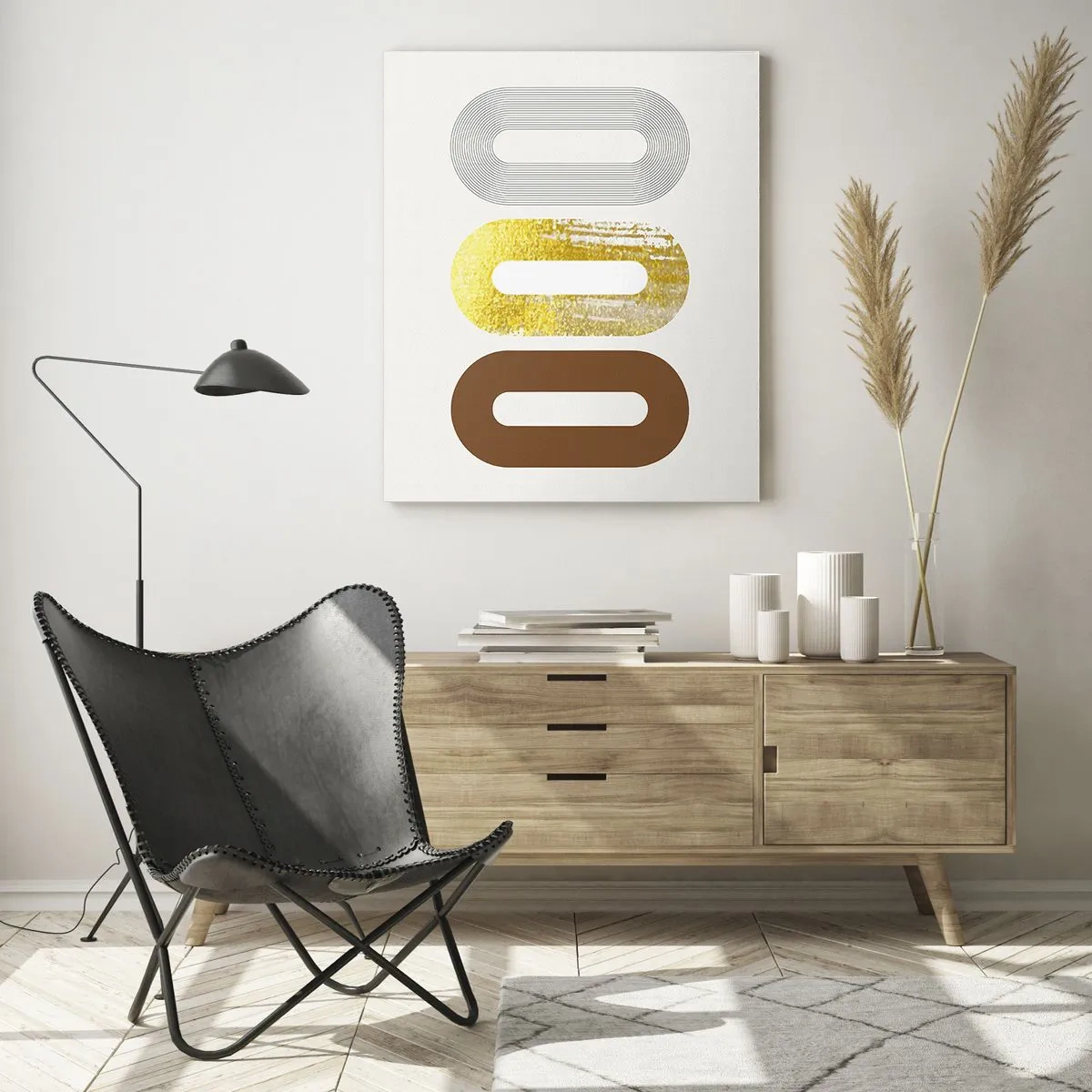 Glasbild - Bild auf glas - Abstraktes Motiv aus drei geometrischen Formen - 80x120cm - Oooh! - Moderne Wanddekoration für Wohnzimmer und Schlafzimmer ARTTOR