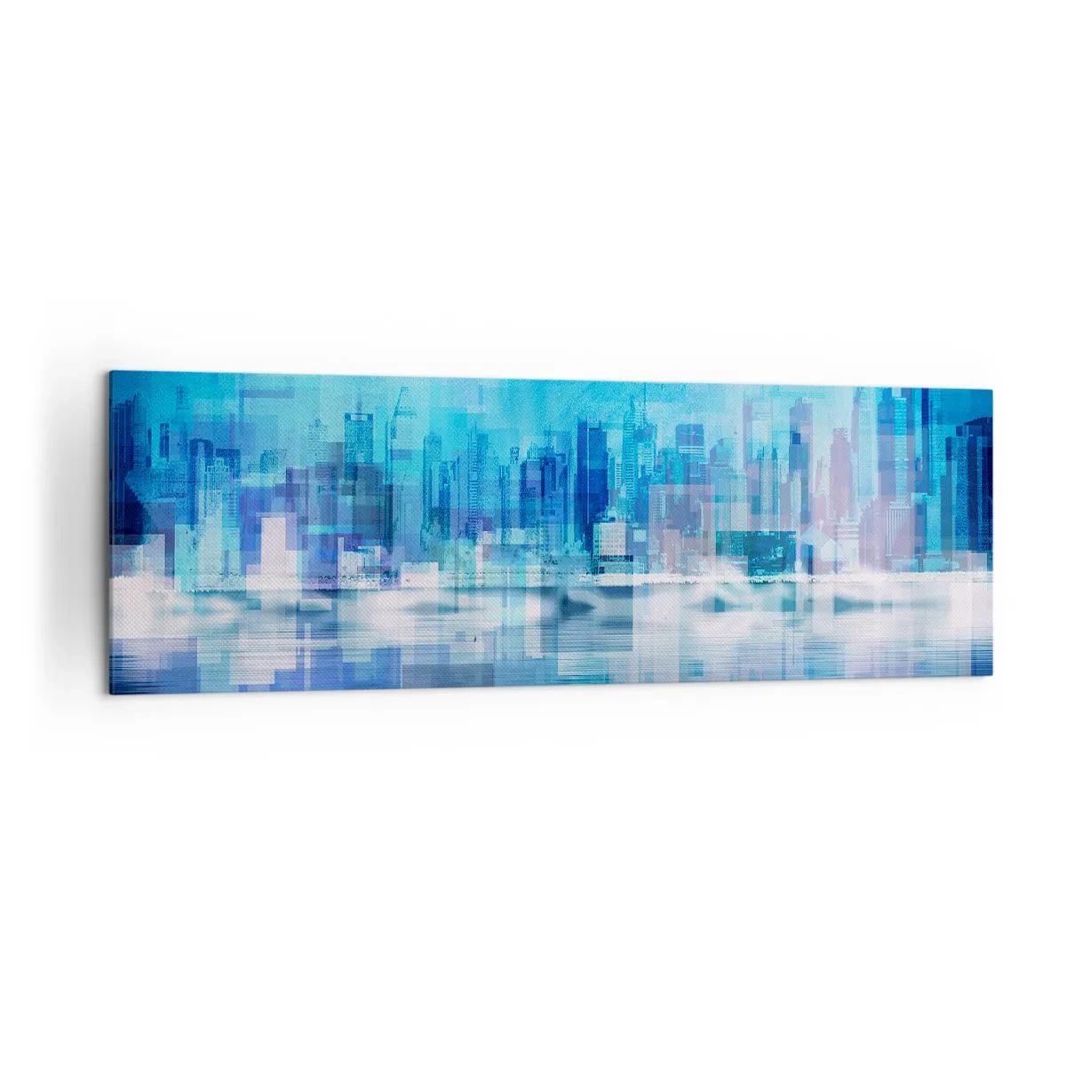 Bild auf Leinwand - Leinwandbild - Abstraktes Stadtpanorama in Blautönen - 160x50cm - In Blau ertrunken - Moderne Wanddekoration für Wohnzimmer und Schlafzimmer ARTTOR