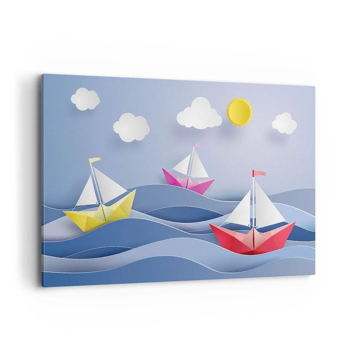 Bild auf Leinwand - Leinwandbild - Bunte Segelboote auf den Wellen an einem sonnigen Tag - 120x80cm - Ach, wie schön ist es, in den Wellen zu schwingen - Moderne Wanddekoration für Wohnzimmer und Schlafzimmer ARTTOR