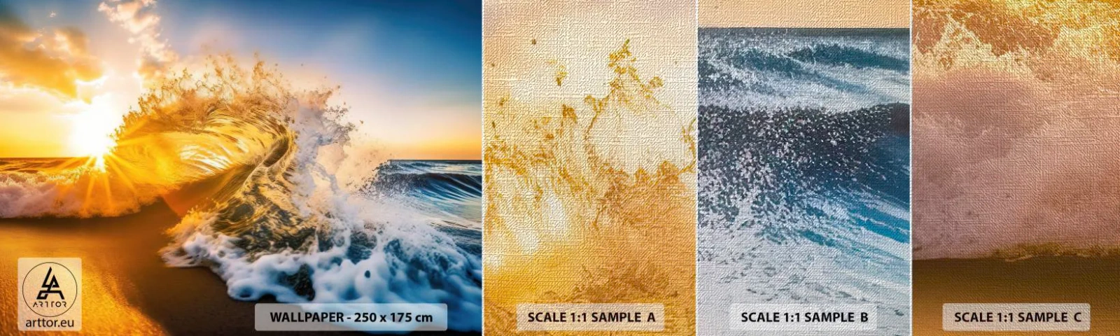 Fototapeten Muster Premium Canvas - Spaß im Sand - Welle, Meer, Wasser - 100x30 cm