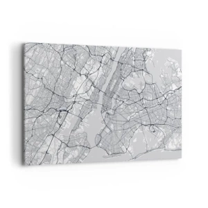 Bild auf Leinwand - Leinwandbild - Ein Stadtplan im minimalistischen Stil auf grauem Hintergrund - 120x80cm - Die Anatomie einer Metropole - Moderne Wanddekoration für Wohnzimmer und Schlafzimmer ARTTOR