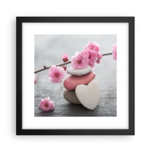 Poster in einem schwarzem Rahmen - Glückseligkeit mit einer Kirschblüte - 30x30 cm