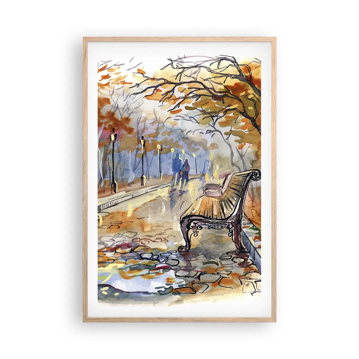 Poster in einem Rahmen aus heller Eiche - Gemeinsam im Herbst wandern - 61x91 cm