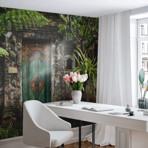 Fototapete Premium Canvas - Eine Tür zu einer exotischen Welt - Tür mit Ornament, Die Architektur, Geheimnis - 250x175 cm