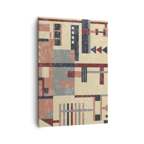 Bild auf Leinwand - Leinwandbild - Geometrisches Muster in Pastelltönen von Beige, Rot und Grau - 50x70cm - Eine Kombination aus Vertikalen und Ebenen - Moderne Wanddekoration für Wohnzimmer und Schlafzimmer ARTTOR