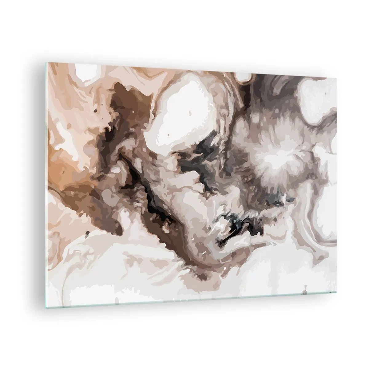 Glasbild - Bild auf glas - Abstraktes Muster in Braun-, Beige- und Weißtönen - 70x50cm - Die Geburt einer Galaxie - Moderne Wanddekoration für Wohnzimmer und Schlafzimmer ARTTOR