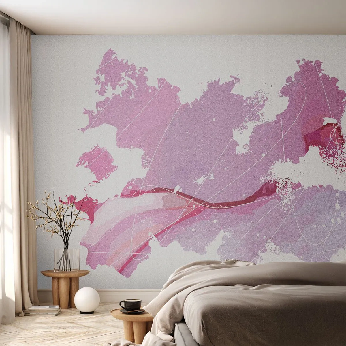 Fototapete Premium Sand - Rosa Weltkarte im künstlerischen Stil - 100x70cm - Karte der Rosawelt - Moderne Wanddekoration für Wohnzimmer und Schlafzimmer ARTTOR