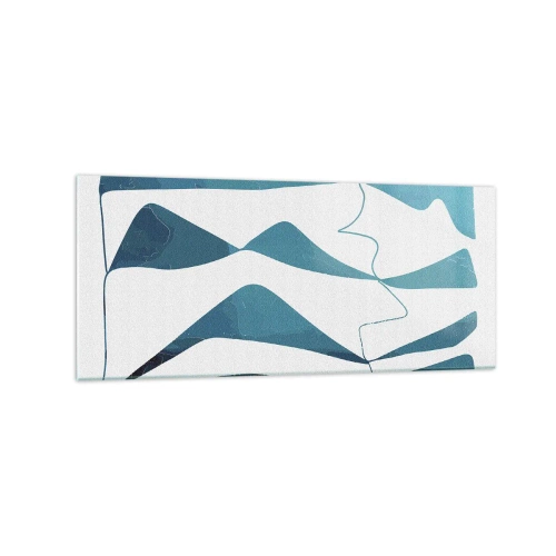 Glasbild - Bild auf glas - Abstrakte Formen in Blautönen auf weißem Hintergrund - 120x50cm - Abstraktion: türkisfarbene Verbindung - Moderne Wanddekoration für Wohnzimmer und Schlafzimmer ARTTOR
