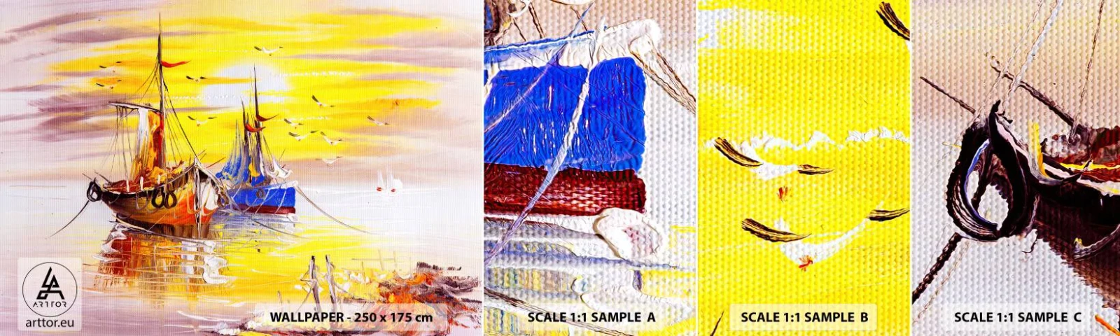 Fototapetenmuster Standard Eco - Eine wohlverdiente Pause im Hafen - Fischerboot, Angeln, Vögel - 100x30 cm