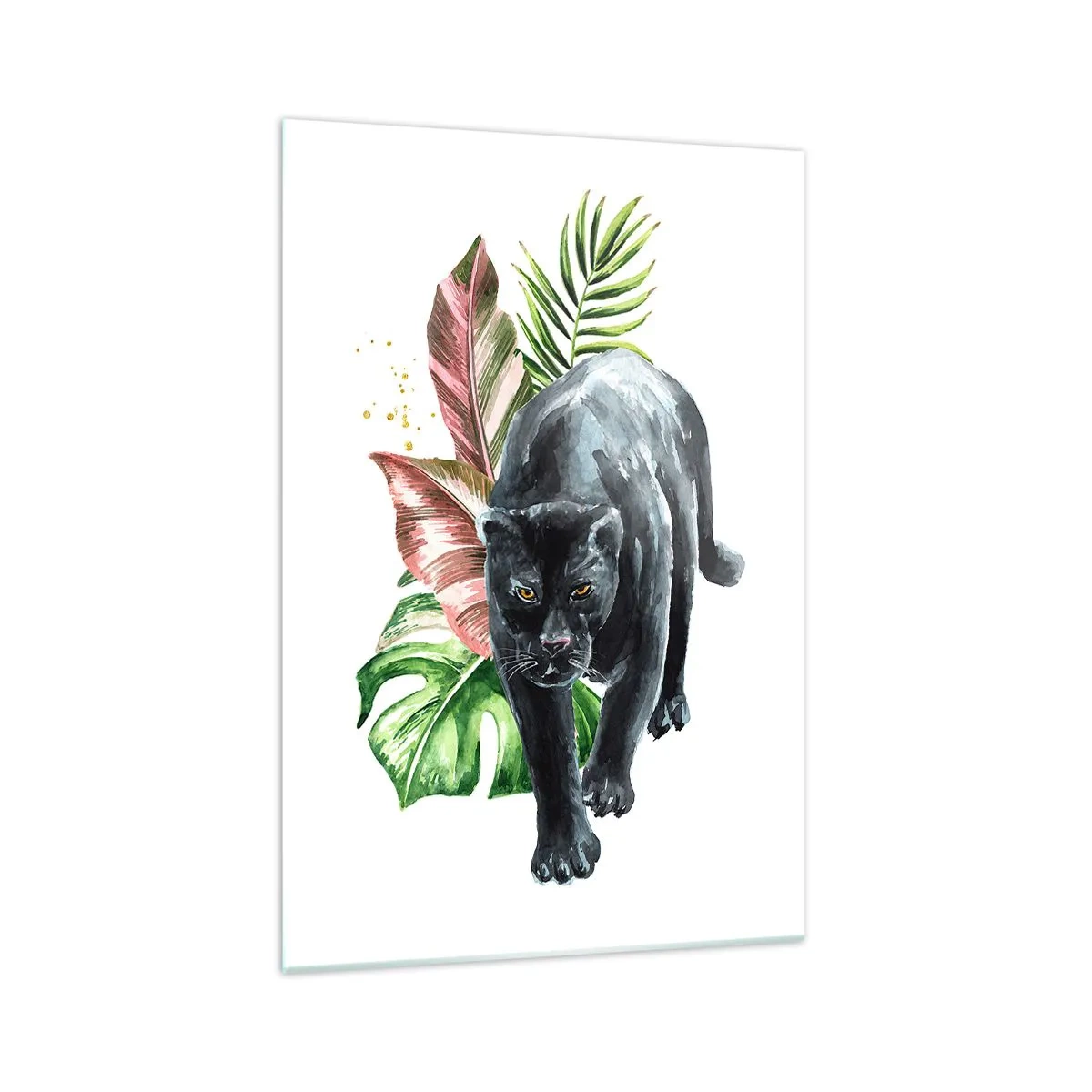 Glasbild - Bild auf glas - Schwarzer Panther, umgeben von tropischen Blättern - 70x100cm - Wildheit des Herzens - Moderne Wanddekoration für Wohnzimmer und Schlafzimmer ARTTOR