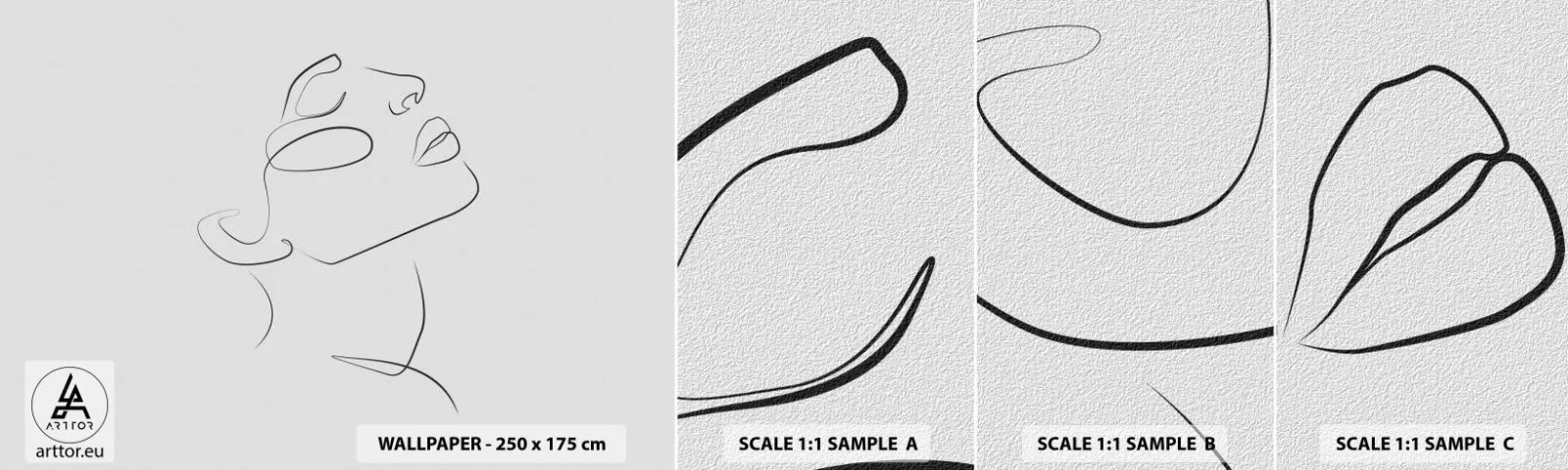 Fototapetenmuster Standard Eco - Die Drehungen und Wendungen der Träume - Das Gesicht einer Frau, Porträt einer Frau, Grafik - 100x30 cm